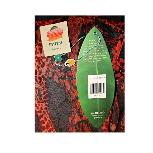 Farm Rio Giraffes Puff Sleeve Corset Piping Tiered Maxi Dress in Orange  S  $315 - Picture 15 of 16